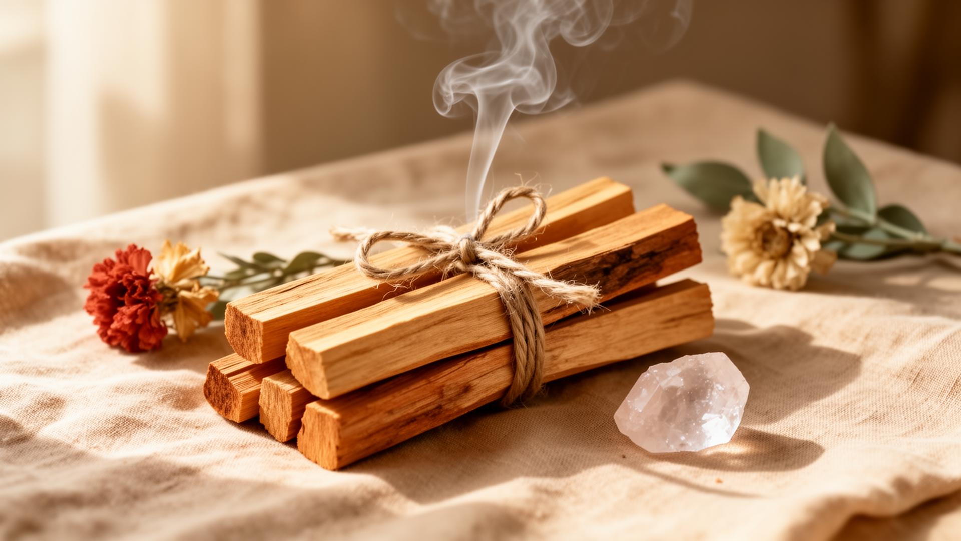 Bundle av Palo Santo-pinnar med rök